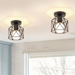 Goeco Pack of 2 Industrial Ceiling Lights, Retro Iron Ceiling Lampshade in Black - thumbnail 1
