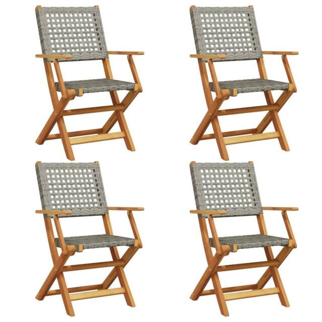Berkfield Home Folding Garden Chairs 4 pcs Grey Poly Rattan & Solid Wood - image 1