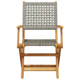 Berkfield Home Folding Garden Chairs 4 pcs Grey Poly Rattan & Solid Wood - thumbnail 4