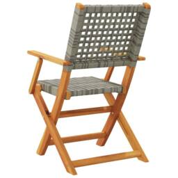 Berkfield Home Folding Garden Chairs 4 pcs Grey Poly Rattan & Solid Wood - thumbnail 6