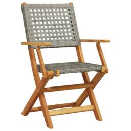 Berkfield Home Folding Garden Chairs 4 pcs Grey Poly Rattan & Solid Wood - thumbnail 3