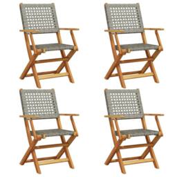 Berkfield Home Folding Garden Chairs 4 pcs Grey Poly Rattan & Solid Wood - thumbnail 1