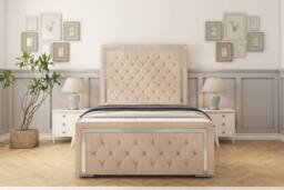 "Comfort Beds Sofia Chrome Naples Bed Frame - 50"" Upholstered Headboard in Light Sand - Size: Single"