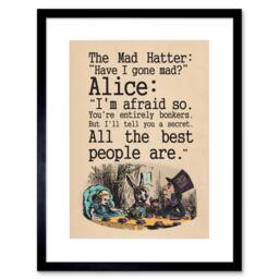 "Artery8 Quote Carroll Alice Wonderland Mad Hatter Tea Party Framed Art Print in Beige - Size: W12"" x H16""" - thumbnail 1