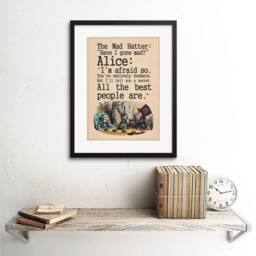 "Artery8 Quote Carroll Alice Wonderland Mad Hatter Tea Party Framed Art Print in Beige - Size: W12"" x H16""" - thumbnail 2