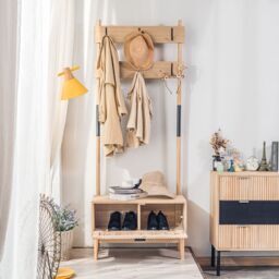 Nordlys Entryway Coat Rack Wood & Metal Coat Rack in Brown - thumbnail 3
