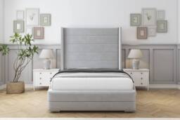 "Comfort Beds Milano Plush Bed Frame - 50"" Upholstered Wingback Headboard in Silver - Size: Super King" - thumbnail 2