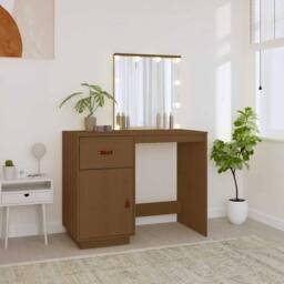 Berkfield Home Beautiful Dressing Table with LED Honey Brown 95x50x133.5 cm Soli - thumbnail 1