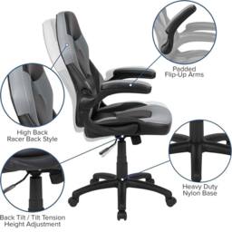 VOGREX Grey X10 Adjustable Height Padded Racing Gaming Chair - thumbnail 3