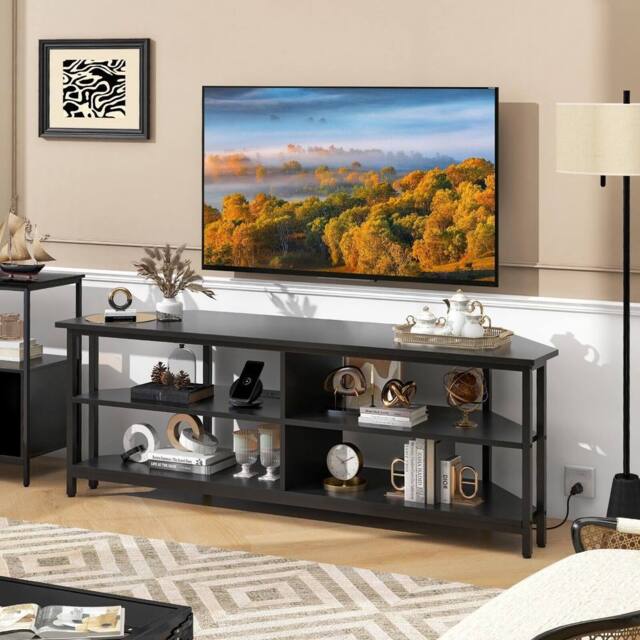 "Costway 55"" Media Entertainment Center Corner TV Stand for TVs up to 60"" TV in Black" - image 1