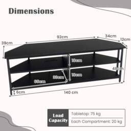 "Costway 55"" Media Entertainment Center Corner TV Stand for TVs up to 60"" TV in Black" - thumbnail 2