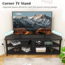 "Costway 55"" Media Entertainment Center Corner TV Stand for TVs up to 60"" TV in Black" - thumbnail 8