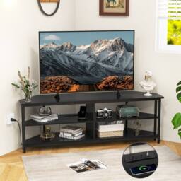 "Costway 55"" Media Entertainment Center Corner TV Stand for TVs up to 60"" TV in Black" - thumbnail 5