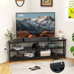 "Costway 55"" Media Entertainment Center Corner TV Stand for TVs up to 60"" TV in Black" - thumbnail 7