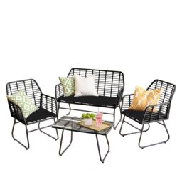 Neo 4 Piece Wicker Bamboo Style Garden Sofa, Table & Chairs Set in Black - thumbnail 5