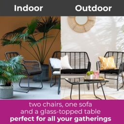 Neo 4 Piece Wicker Bamboo Style Garden Sofa, Table & Chairs Set in Black - thumbnail 2