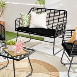 Neo 4 Piece Wicker Bamboo Style Garden Sofa, Table & Chairs Set in Black - thumbnail 9