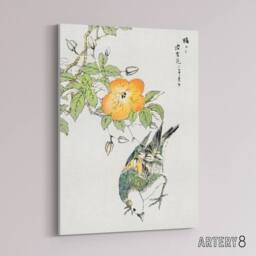 "Artery8 Grey Starling Japan Tree Katsura Canvas Wall Art Print Kashu - Size: W18"" x H24""" - thumbnail 2