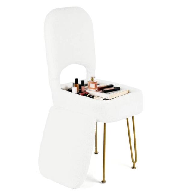 FORGEVIO Velvet Vanity Chair with Hidden Storage, 40x44x82cm, White - Size: 40 x 44 x 82 cm - image 1
