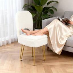 FORGEVIO Velvet Vanity Chair with Hidden Storage, 40x44x82cm, White - Size: 40 x 44 x 82 cm - thumbnail 5