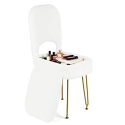 FORGEVIO Velvet Vanity Chair with Hidden Storage, 40x44x82cm, White - Size: 40 x 44 x 82 cm - thumbnail 1