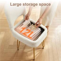 FORGEVIO Velvet Vanity Chair with Hidden Storage, 40x44x82cm, White - Size: 40 x 44 x 82 cm - thumbnail 3
