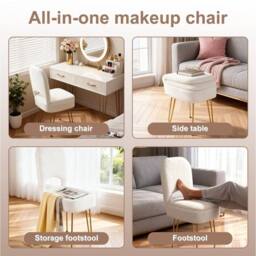 FORGEVIO Velvet Vanity Chair with Hidden Storage, 40x44x82cm, White - Size: 40 x 44 x 82 cm - thumbnail 6