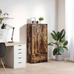 Berkfield Home Durable Cabinet with Drawer Smoked Oak 55.5x34x119.5 cm Engineere in Brown - thumbnail 2