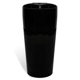 Berkfield Home Ceramic Stand Bathroom Sink Basin Faucet/Overflow Hole Black Round - thumbnail 3