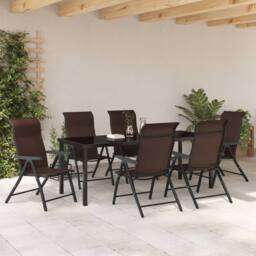 Berkfield Home 7 Piece Garden Dining Set Brown Poly Rattan - thumbnail 4