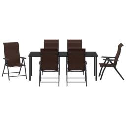 Berkfield Home 7 Piece Garden Dining Set Brown Poly Rattan - thumbnail 7