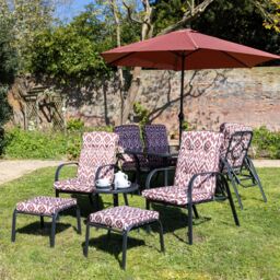 Hectare 6 Seater Reclining Chair Dining Set Tempered Glass Table Parasol Wine - thumbnail 2