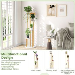 Gymax Multi-tier Plant Stand Metal Plant Holder Decorative Display Shelf in White - thumbnail 2