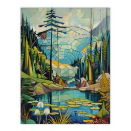 "Artery8 The Eden Project Dome Stylised Painting Hippy Wall Art Print in Blue - Size: W24"" x H32""" - thumbnail 1