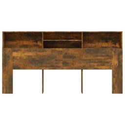 Berkfield Home Headboard Cabinet Smoked Oak 200x19x103.5 cm in Brown - thumbnail 1