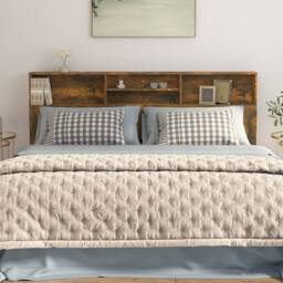 Berkfield Home Headboard Cabinet Smoked Oak 200x19x103.5 cm in Brown - thumbnail 5