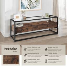 tectake Sideboard Maidenhead - Tabletop Made Of Safety Glass, 2 Large Drawers in Brown - thumbnail 2