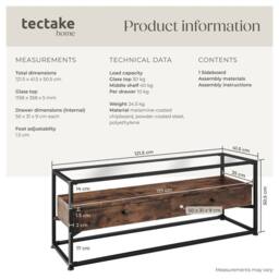 tectake Sideboard Maidenhead - Tabletop Made Of Safety Glass, 2 Large Drawers in Brown - thumbnail 6
