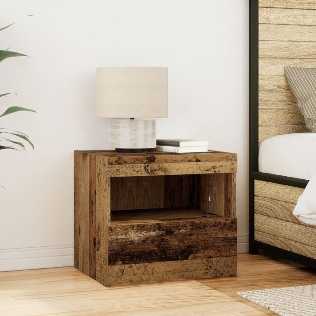 Berkfield Home Bedside Cabinet with LED Lights Old Wood 50x40x45 cm in Brown - Size: 50 x 40 x 45 cm - image 1