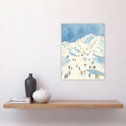 "Artery8 Ski Winter Sport Snow Alps Travel Watercolour Wall Art Print in Blue - Size: W12"" x H16""" - thumbnail 4