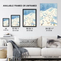 "Artery8 Ski Winter Sport Snow Alps Travel Watercolour Wall Art Print in Blue - Size: W12"" x H16""" - thumbnail 3