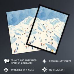 "Artery8 Ski Winter Sport Snow Alps Travel Watercolour Wall Art Print in Blue - Size: W12"" x H16""" - thumbnail 2