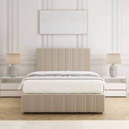 "BSSPOKE Isabella Plush Velvet Divan Bed 24""Headboard & No Mattress No Drawers in Cream - Size: King" - thumbnail 2