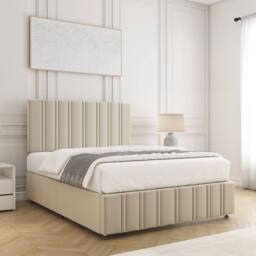 "BSSPOKE Isabella Plush Velvet Divan Bed 24""Headboard & No Mattress No Drawers in Cream - Size: King" - thumbnail 3