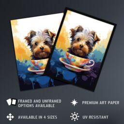 "Artery8 Wall Art Print Tea Cup Yorkshire Terrier Dog Lover Gift Pet Portrait Blue Purple Orange Artwork Painting Poster - Size: W18"" x H24""" - thumbnail 2