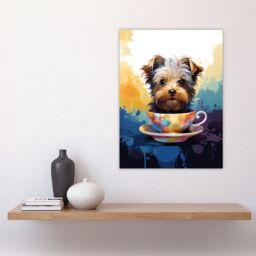 "Artery8 Wall Art Print Tea Cup Yorkshire Terrier Dog Lover Gift Pet Portrait Blue Purple Orange Artwork Painting Poster - Size: W18"" x H24""" - thumbnail 4