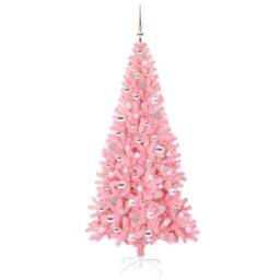 Berkfield Home Lush Christmas Tree with 300 LEDs with Stand Pink 210 cm PVC