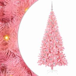 Berkfield Home Lush Christmas Tree with 300 LEDs with Stand Pink 210 cm PVC - thumbnail 3