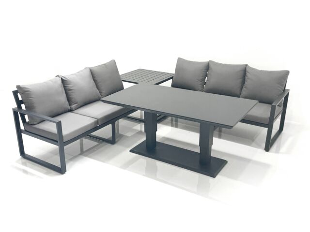 Fimous 6 Seater Aluminium Outdoor Garden Furniture Set with Adjustable Rising Lifting Dining Table 3 Seater Sofa Side Table Dark Grey - image 1