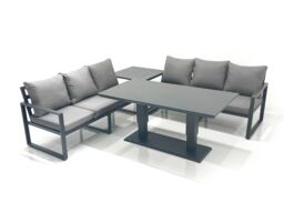 Fimous 6 Seater Aluminium Outdoor Garden Furniture Set with Adjustable Rising Lifting Dining Table 3 Seater Sofa Side Table Dark Grey - thumbnail 2